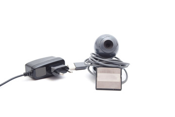 Webkamera mit Speicherkarte und Stromkabel