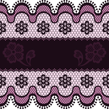 Old lace border, abstract ornament. Vector texture.