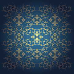 Blue baroque  background vector with flowers