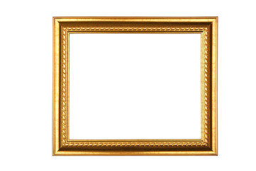 Thin golden frame with blank space. Isolated on white.
