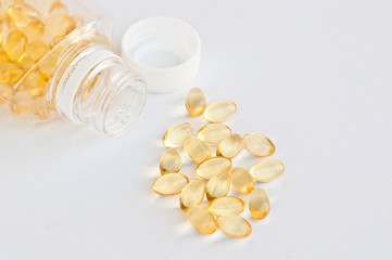 Garlic oil capsules close up
