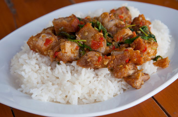 Fried rice with basil pork