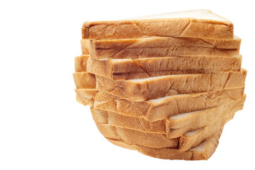 Brown stack of sliced bread on white background