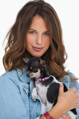 Happy woman with her chihuahua