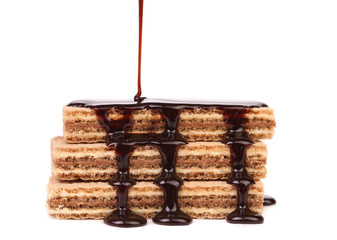 Coated stake wafers of chocolate.