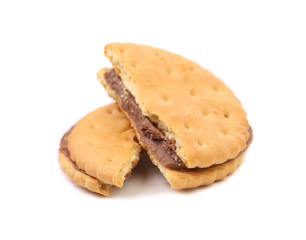 Broken sandwich biscuits with chocolate filling