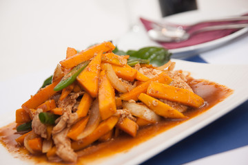 Thai food, Stir fried pumpkin with egg.