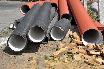 Stacked some PVC pipe on construction site