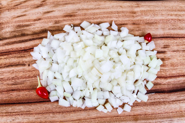 Obraz na płótnie Canvas Chopped White Onion with Chillis