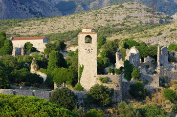 Fototapeta na wymiar Clock Tower In Stari Bar, Montenegro