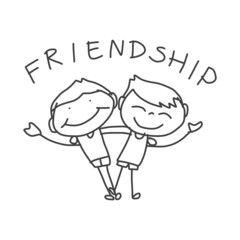 hand drawing cartoon happy kids