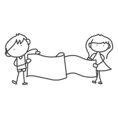 hand drawing cartoon happy kids