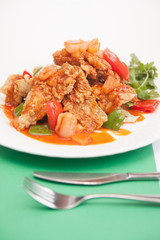Thai food, sweet and sour with deep fried fish.