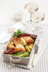 chicken legs with potatoes and asparagus