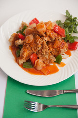 Thai food, sweet and sour with deep fried fish.