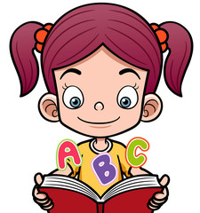 Vector illustration of cartoon girl reading a book
