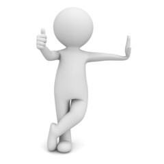 3d man leaning on something and giving thumbs up sign isolated