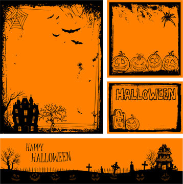 Multiple orange Halloween banners and backgrounds eps 10