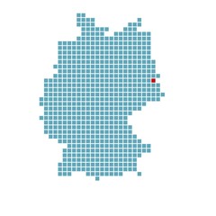 Fototapeta na wymiar Markierung von Cottbus auf vereinfachter Deutschlandkarte