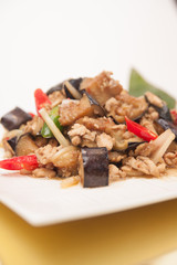 Stir fried egg plant, Thai food.