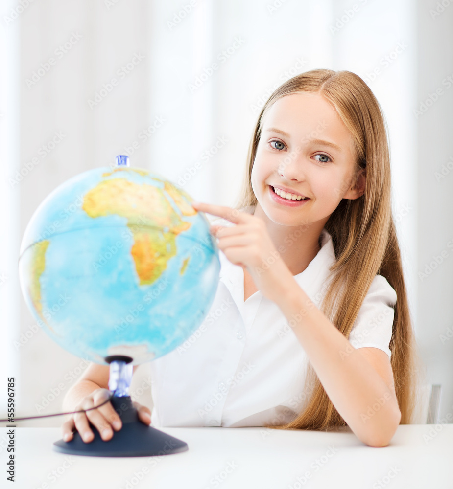 Poster student girl with globe at school