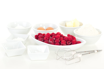 Sweet raspberries with other ingredients for cake