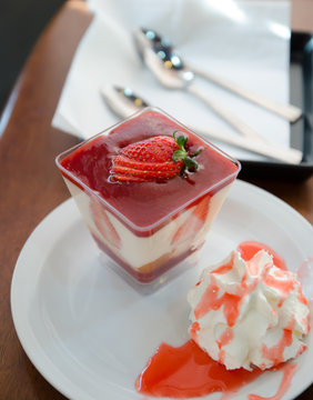 strawberry tiramisu dessert with  fresh fruits in glass
