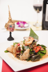 Thai stir fried seafood with Thai herb.