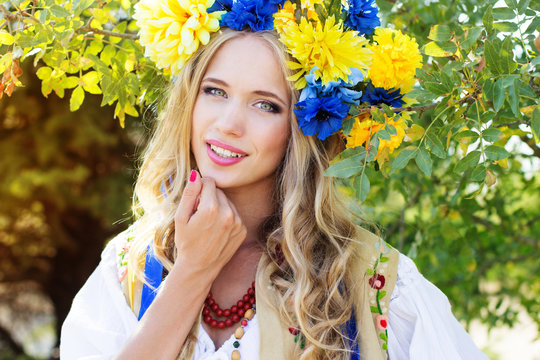 portrait of a beautiful ukrainian girl in national costume