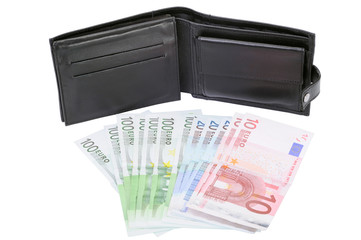 Money and leather wallet