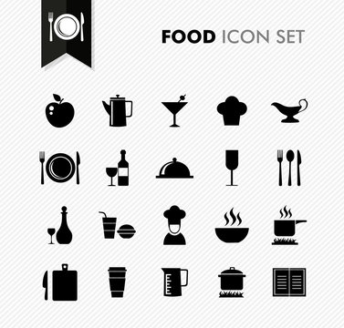 Black isolated Food menu icon set.