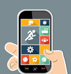 Human hand mobile colorful Sports UI apps flat icons.