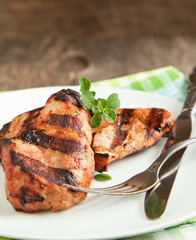 Grilled pork chops. Selective focus