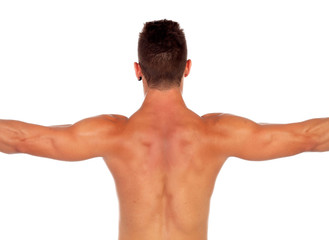 Strong boy showing his back muscles