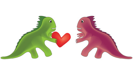 dinosaur carrying heart to girlfriend