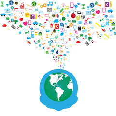 Fototapeta premium Man and social network background with media icons