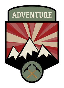 Mountain adventure sign, vector illustration