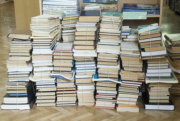 tall stacks of old books