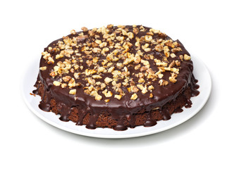 chocolate cake with walnuts and icing