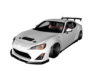 voiture de sport blanche 3D sur fond blanc