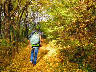Hiker travelling in autumn