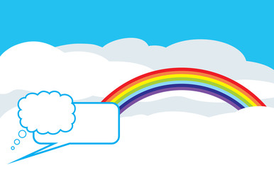 Abstract cloudy background with rainbow and speech bubbles