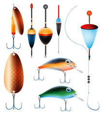 fishing equipment collection, eps10 vector