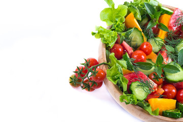 salad with fresh cucumbers and tomatoes