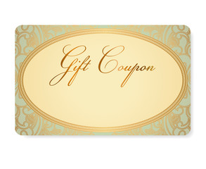 Gift coupon, Gift card, Business card. Gold floral pattern