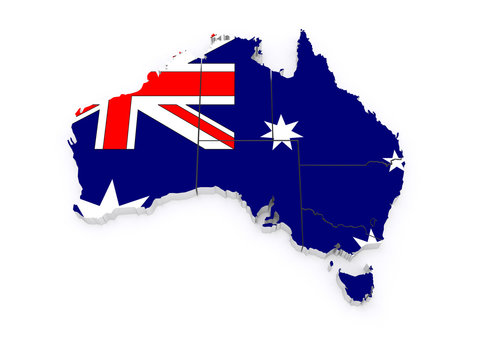 Three-dimensional map of Australia.