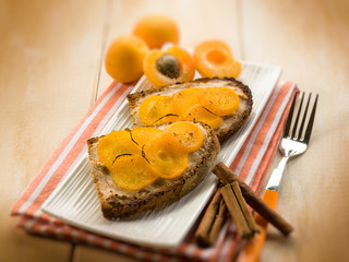 apricot dessert with cinnamon,  selective focus