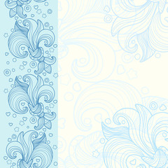 Blue card with abstract flowers and seamless vertical border