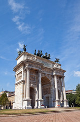 Fototapeta na wymiar Arc of Peace ( XIX c.) in Sempione Park. Milan, Italy