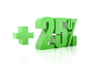 Plus 25 percent. Concept 3D illustration.